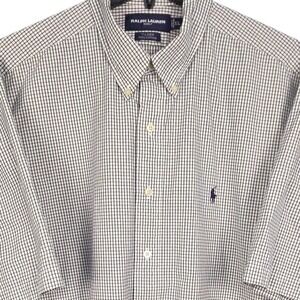 Ralph Lauren Golf Shirt Mens XL Navy Blue White Check Tilden Short Sleeve Button